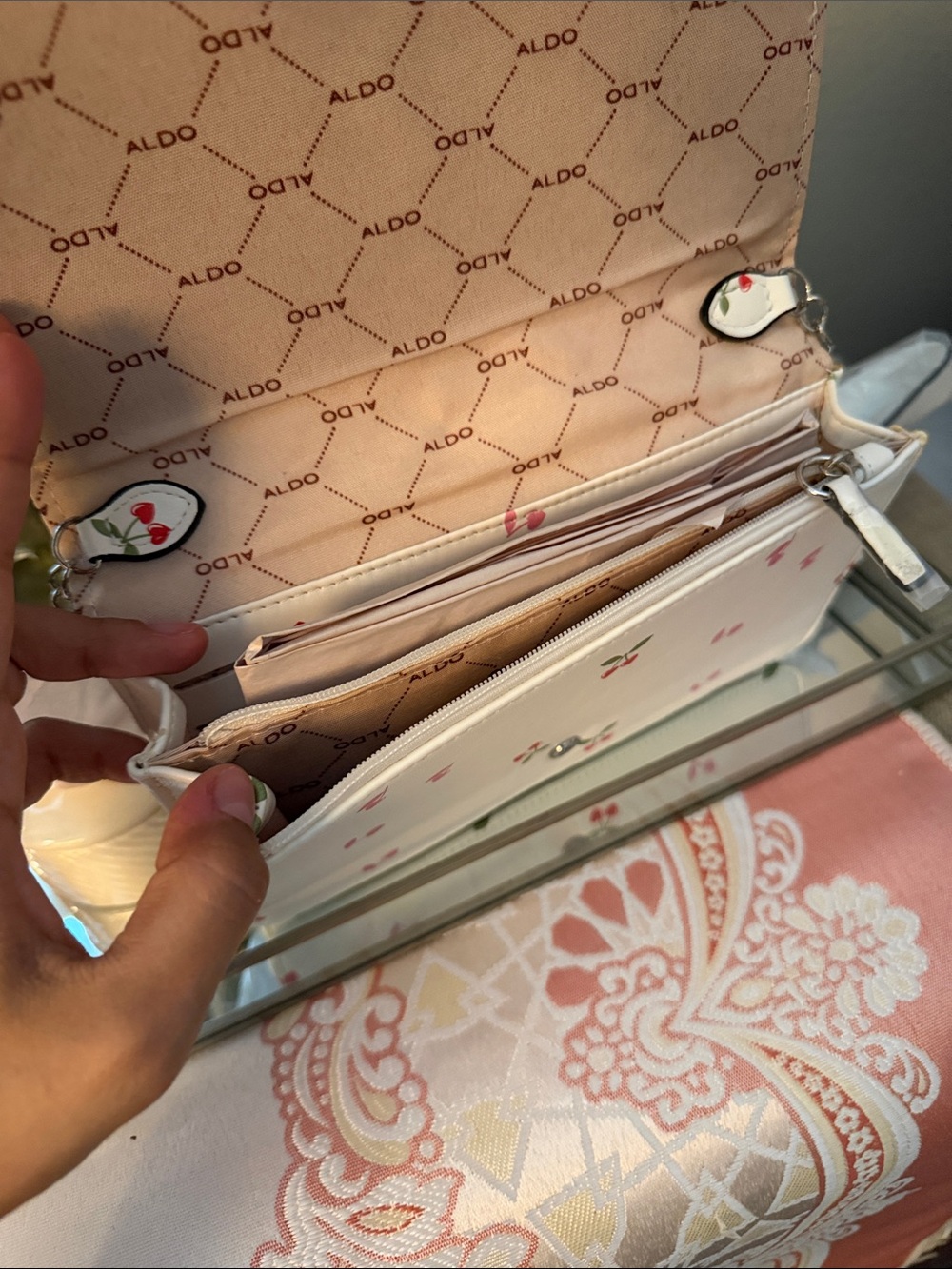 ALDO Cream Quilted Crossbody with Cherry Print - Picture 3 of 3